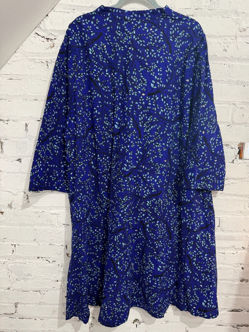 NWT Zuri Ultramarine Leaf Print Shirt Dress Handmade Kenya 100% Cotton Size 3X - Picture 4 of 8